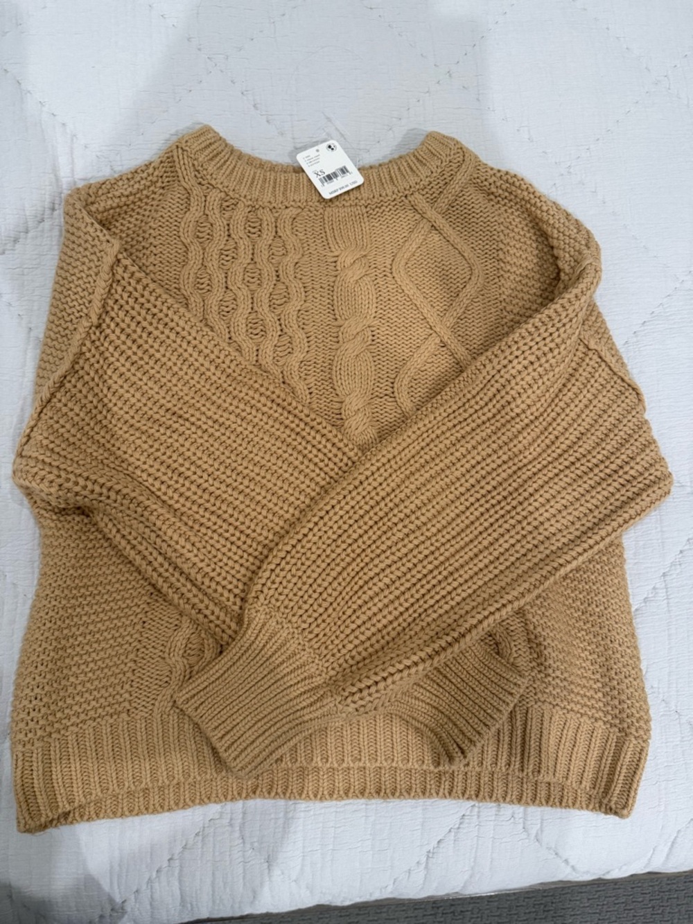 Free People Dream Cable Knit Crew Sweater - Camel - Picture 3 of 3